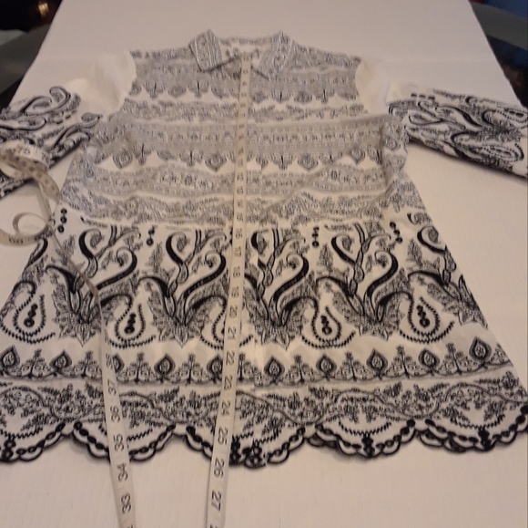 Chico's women's black-white tapestry design embroidery button down shirt… - Picture 10 of 13